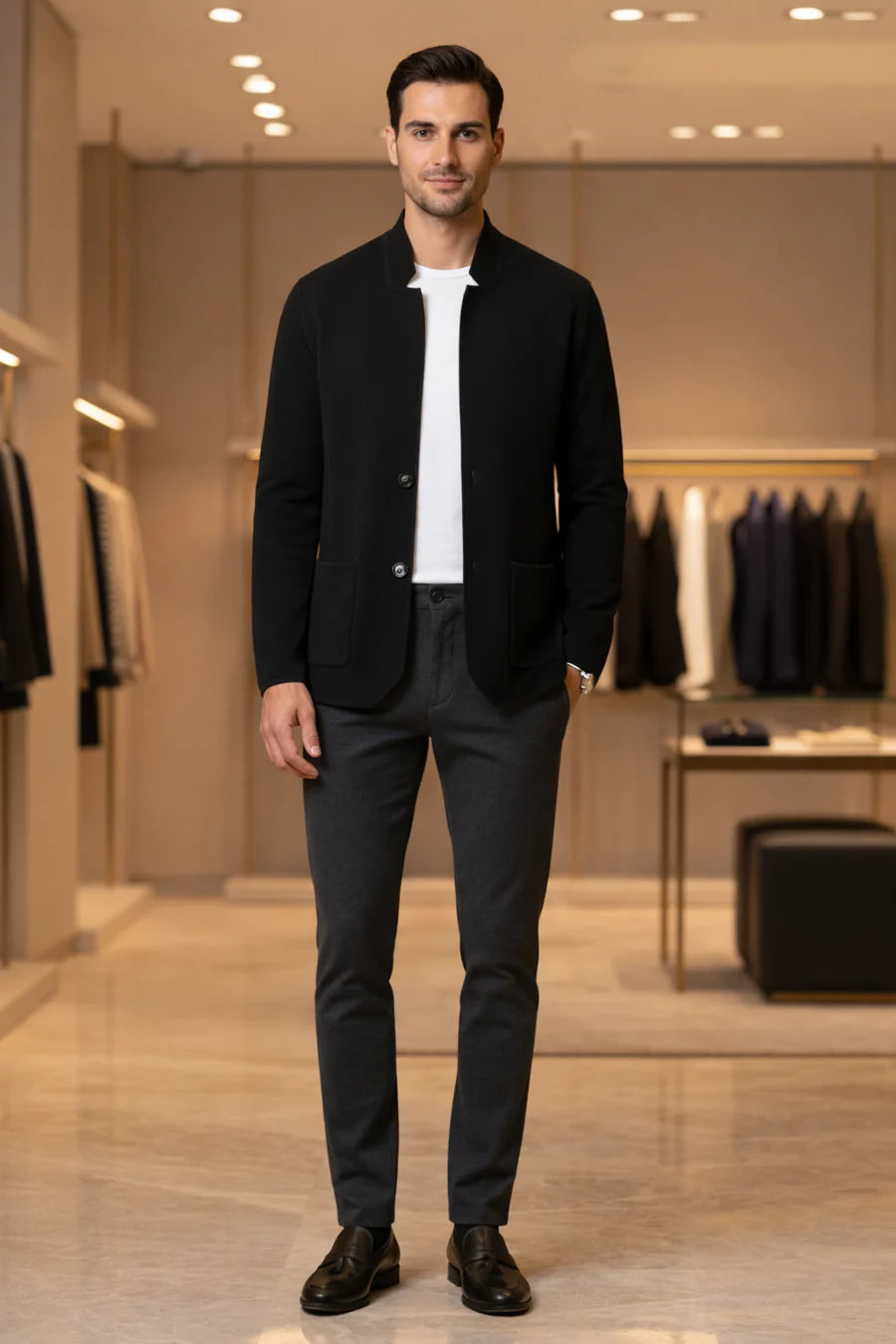 Cardigan Slim Colletto Coreano — Linea Pulita
