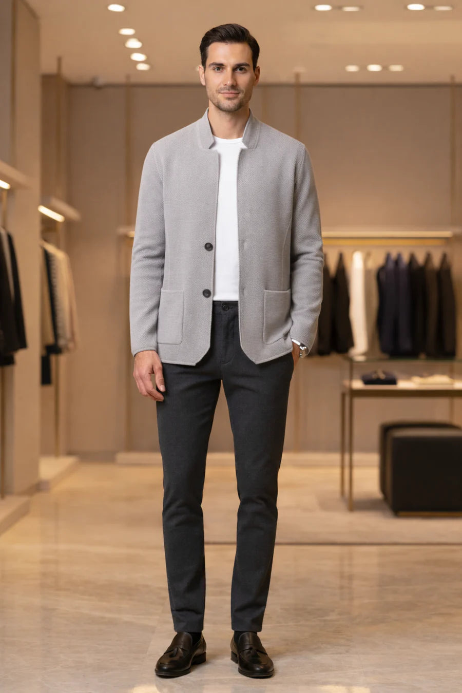 Cardigan Slim Colletto Coreano — Linea Pulita